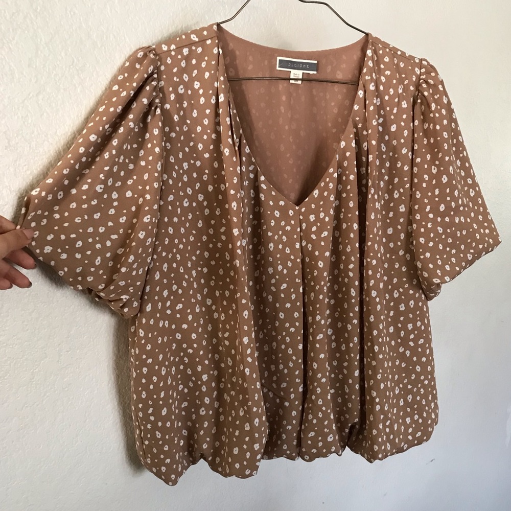 Brown animal print v neck blouse
